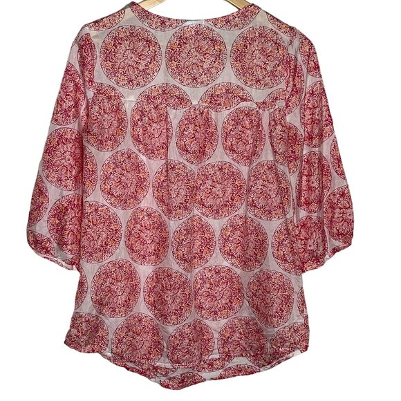 Calypso St Barth Top Womens Small Silk Shirt Blouse Puff Sleeve Casual Pink - Picture 9 of 11